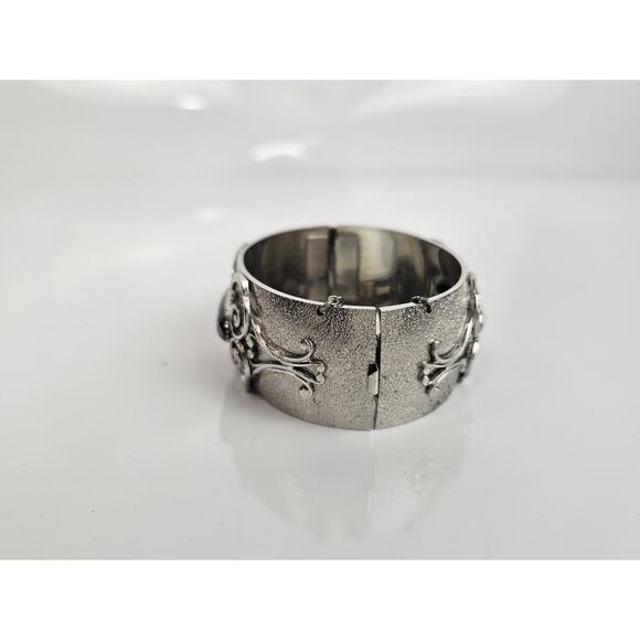 Vintage Whiting Davis Bracelet & Clip Earrings Faceted Hematite Silver Tone - Picture 3 of 13